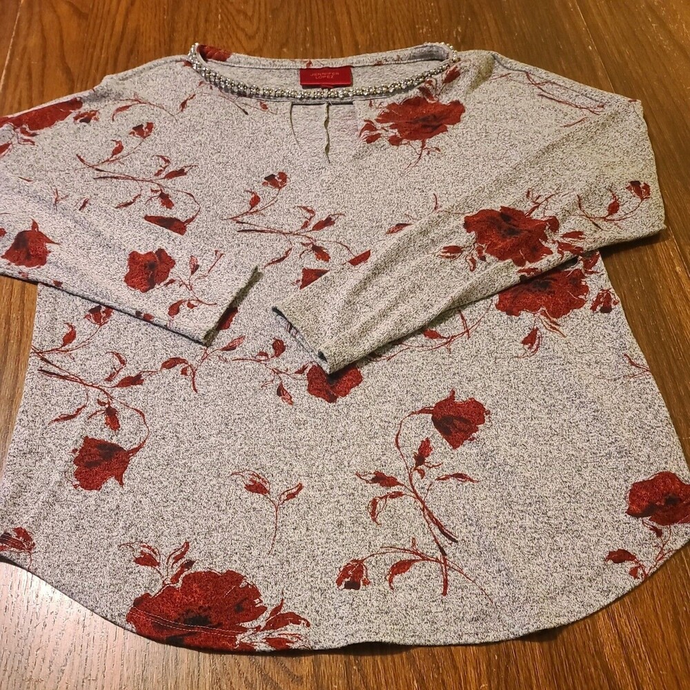 Jennifer Lopez Women's Top Gray and Red L Pre-Owned